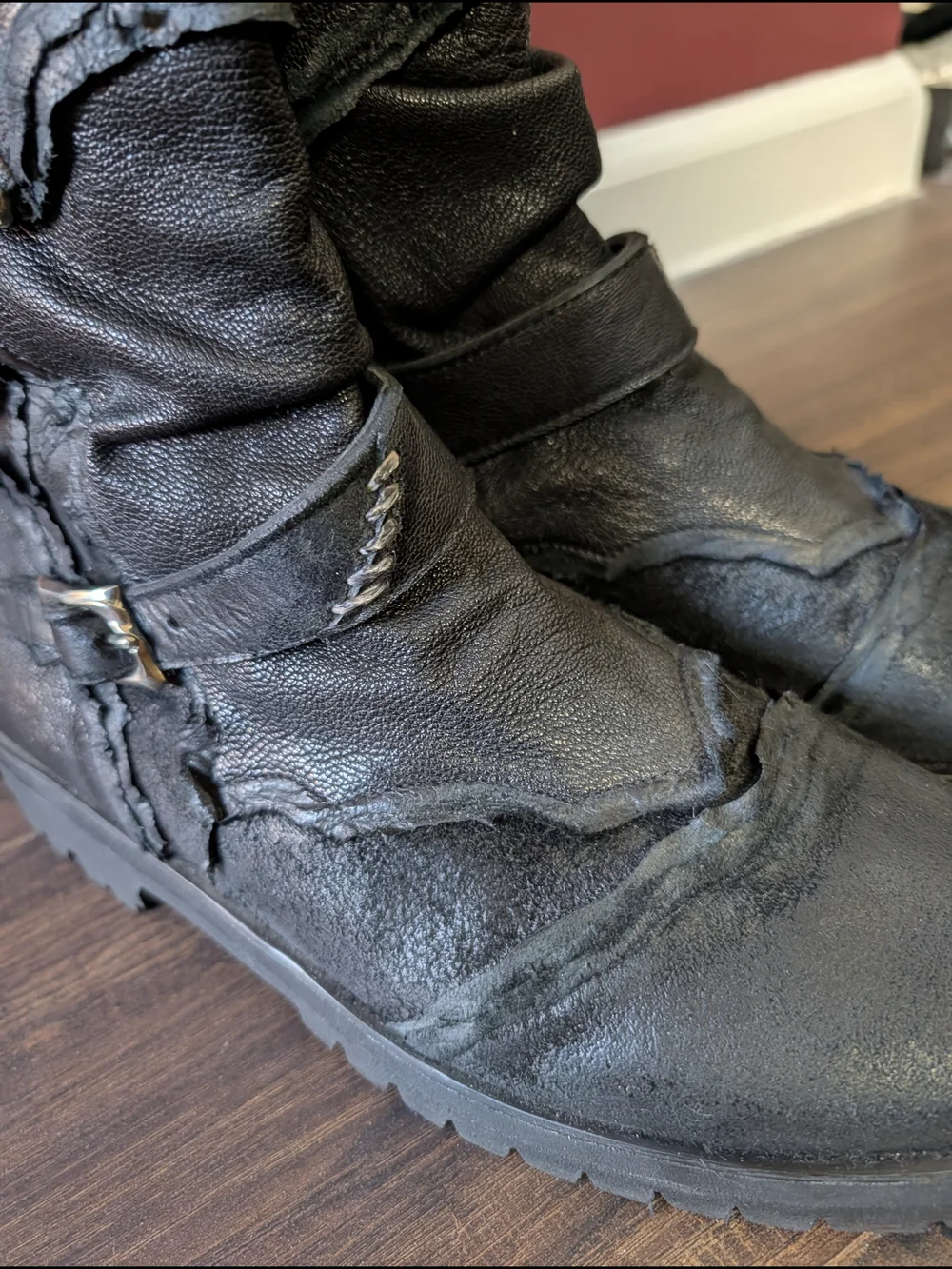14TH ADDICTION Elvis Punk Black Blistered Leather Biker Combat Boots Sz10